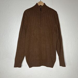 Vintage Eddie Bauer Brown Cotton Wool Blend 1/4 Zip Elbow Patch Sweater